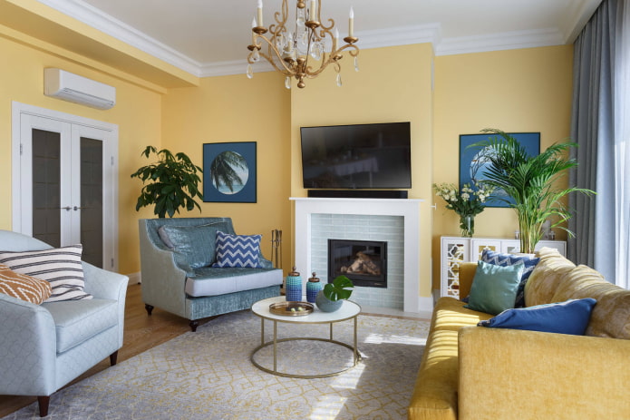 Sala de estar no estilo de um clássico moderno
