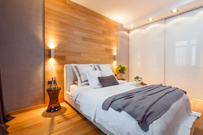 การออกแบบห้องนอนในการตกแต่งภายในของอพาร์ทเมนท์ 70 สี่เหลี่ยม