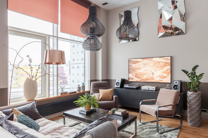 Diseño de sala de estar en el interior del apartamento 70 plazas