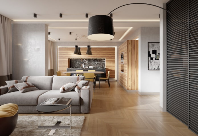 Interiér bytu je 70 čtverců v moderním stylu