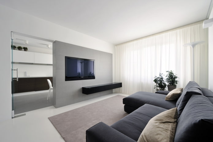living room design in the interior of the apartment 70 squares