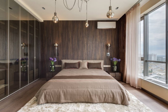 การออกแบบห้องนอนในการตกแต่งภายในของอพาร์ทเมนท์ 100 สี่เหลี่ยม