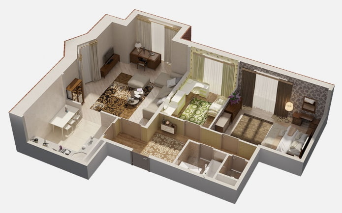 dzīvokļa plānojums ir 100 kvadrāti
