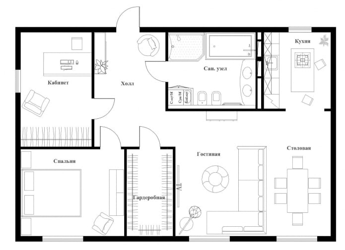 layout of the apartment is 100 squares