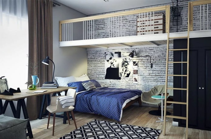 dormitorio para una adolescente en estilo loft