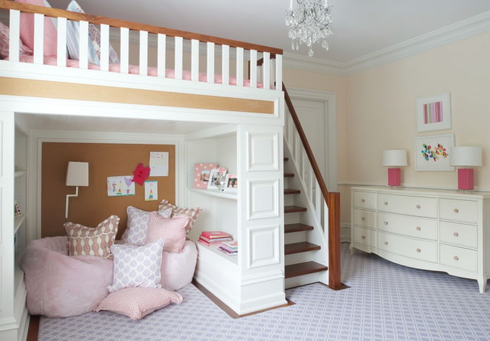 bir genç kız için iki katlı yatak odası tasarımı