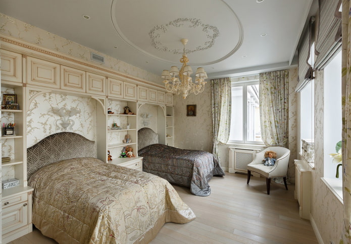 sypialnia dla dwóch dziewczyn w klasycznym stylu