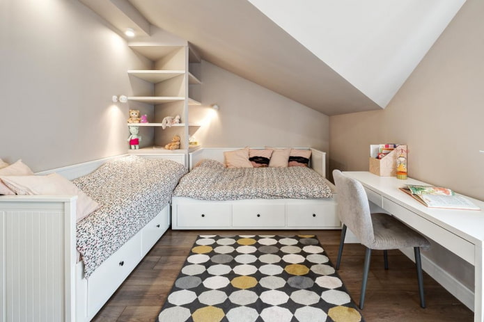 layout of the attic bedroom for two girls