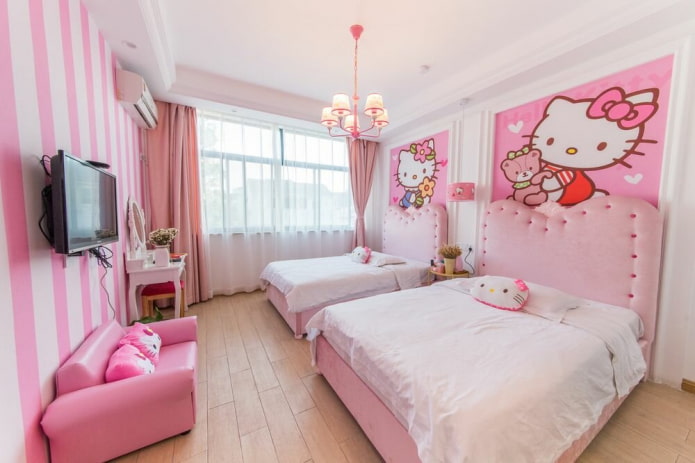 design della camera da letto per due ragazze in età prescolare
