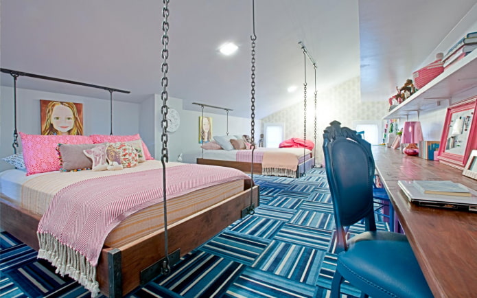 iki kız için yatak odası tasarımı