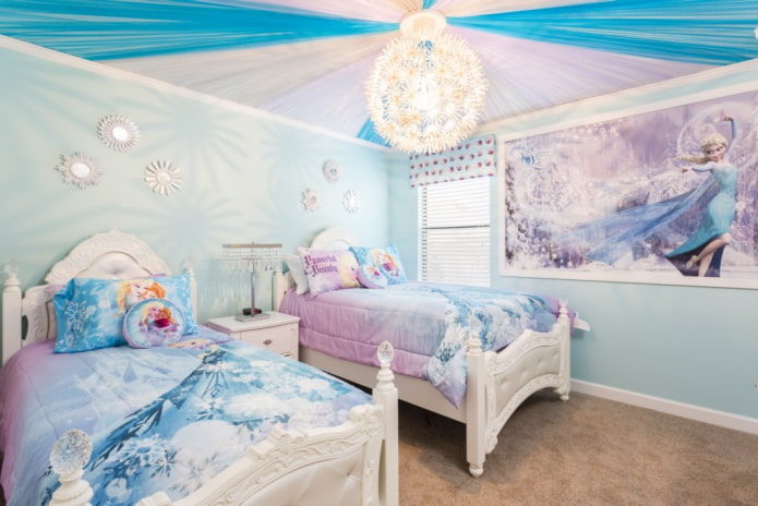 lighting in the interior of the bedroom for two girls