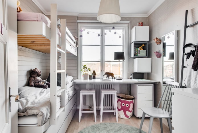 Scandinavian-style bedroom for two girls