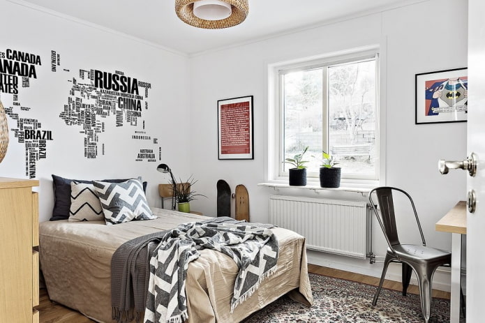 Ložnice pro dospívající chlapce ve skandinávském stylu