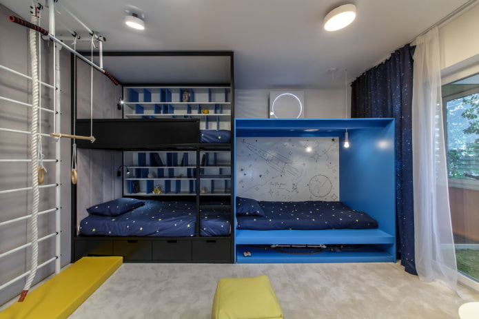 design ložnice pro tři děti
