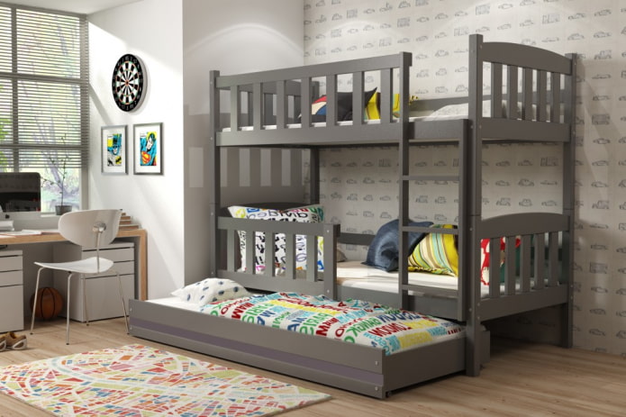 Anordnung eines Schlafzimmers für drei Kinder
