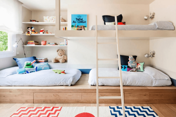 üç çocuklu yatak odası düzenlemesi