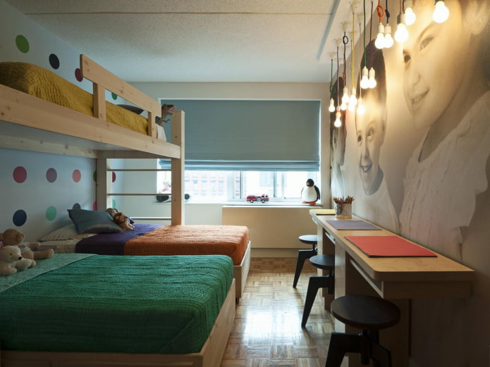 design pokoje pro tři heterosexuální děti