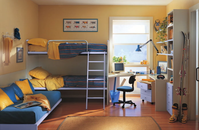 design ložnice pro tři děti různého věku