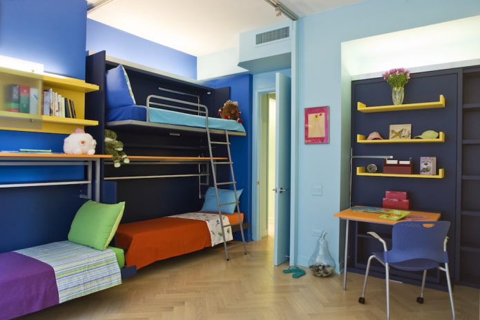 üç heteroseksüel çocuk için oda tasarımı