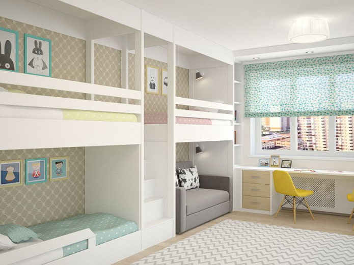 дизајн собе за троје хетеросексуалне деце