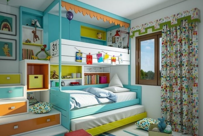 design do quarto para três crianças heterossexuais