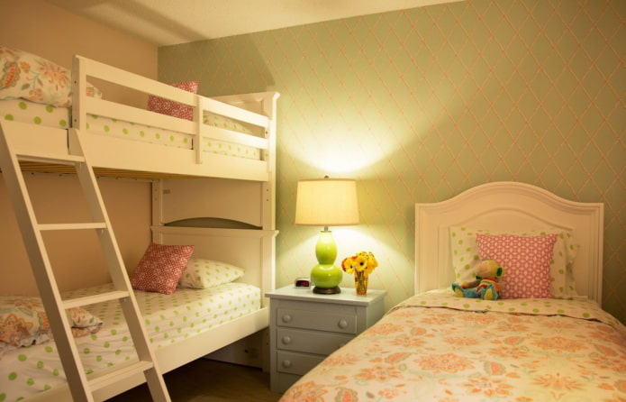 illuminazione in una camera da letto per tre bambini