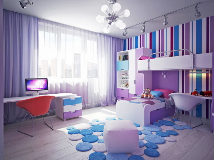 Fialová modrá miestnosť pre chlapcov