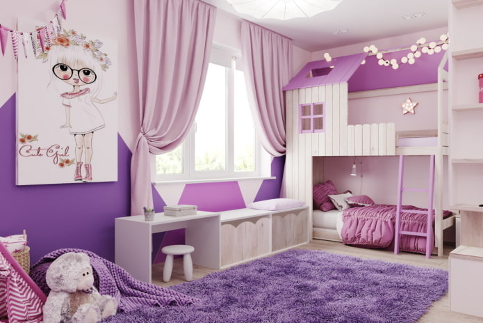 μοβ δωμάτιο κρεβατιού