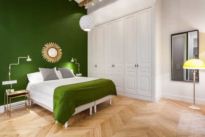 meubles à l'intérieur de la chambre aux couleurs vertes