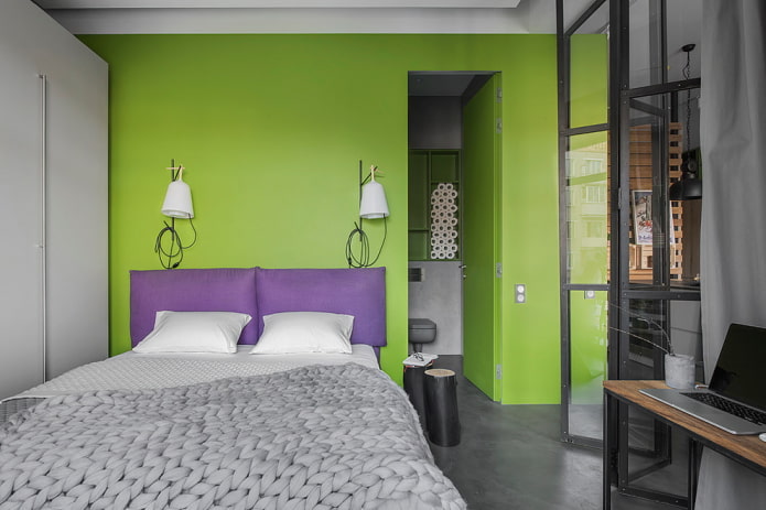 combinaison de couleurs dans un intérieur de chambre dans des tons verts