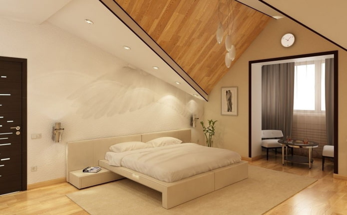 layout af loftet soveværelse med balkon