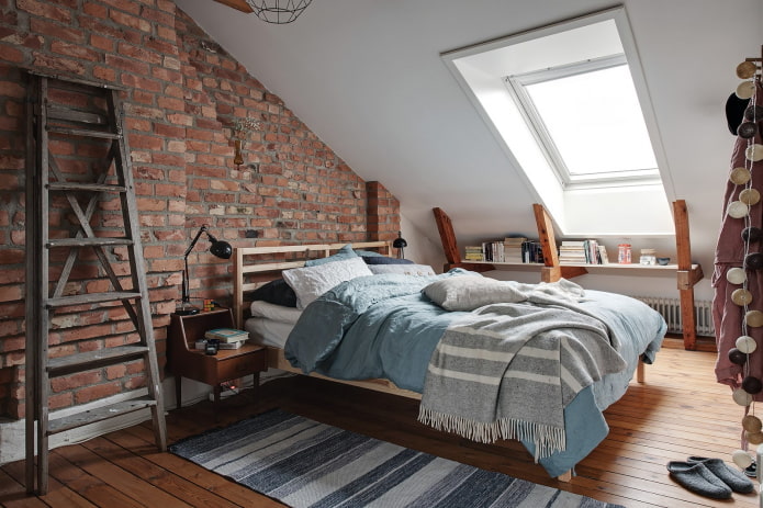 loft-stil loftet soveværelse interiør
