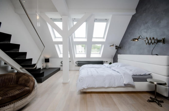 nowoczesne wnętrze sypialni na poddaszu