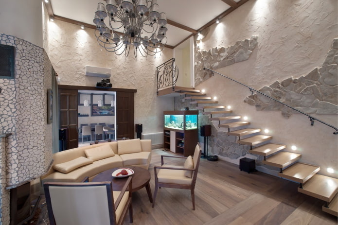 staircase design in the interior of a two-story apartment