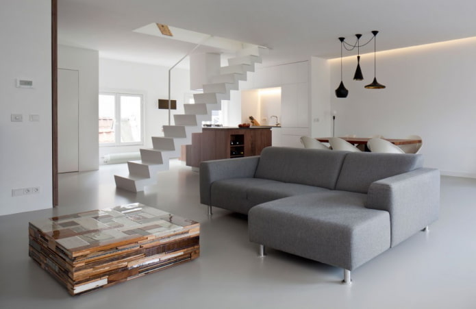 intérieur de l'appartement de deux étages de style minimalisme