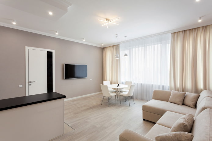 interiér obývacího pokoje v bílé a béžové odstíny