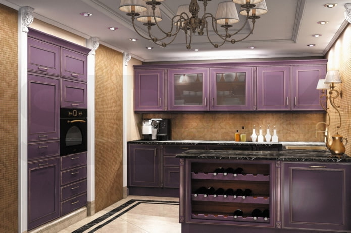 nhà bếp màu tím phong cách cổ điển