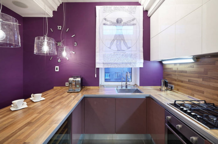 langsir di bahagian dalam dapur di dalam warna ungu