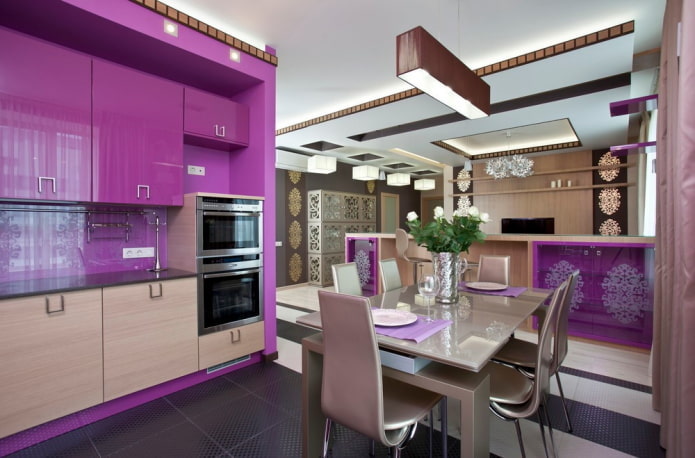art deco violetinė virtuvė