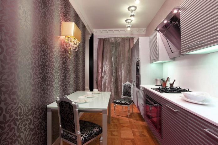 giấy dán tường trong nội thất nhà bếp với tông màu tím