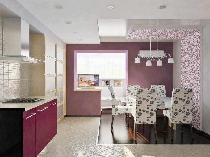 interior de cocina púrpura