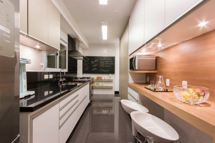 arrangement of narrow kitchen space