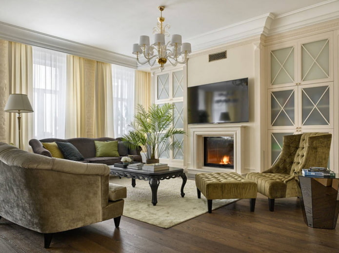 neoklasický interiér obývacej izby