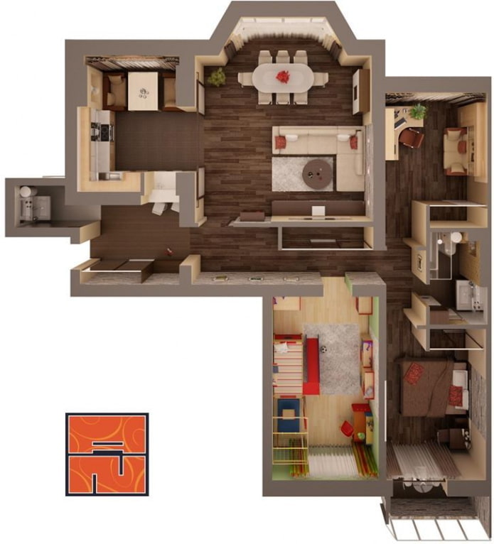 4 kambarių buto išdėstymas