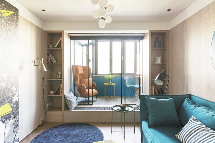 design interiéru obývacího pokoje s lodžií