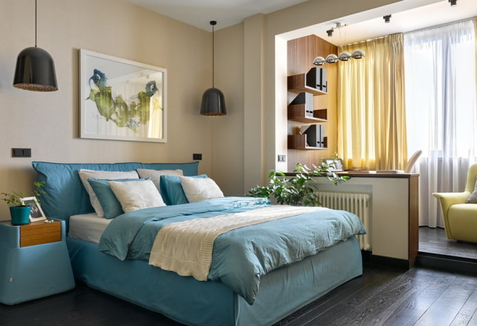 bir sundurma ile bir yatak odası iç tasarım