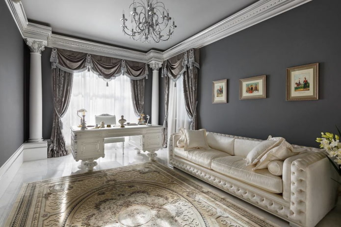 sivý interiér v klasickom štýle