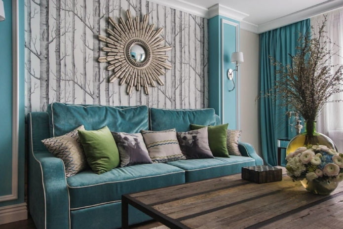 thiết kế nội thất với tông màu xám và xanh ngọc