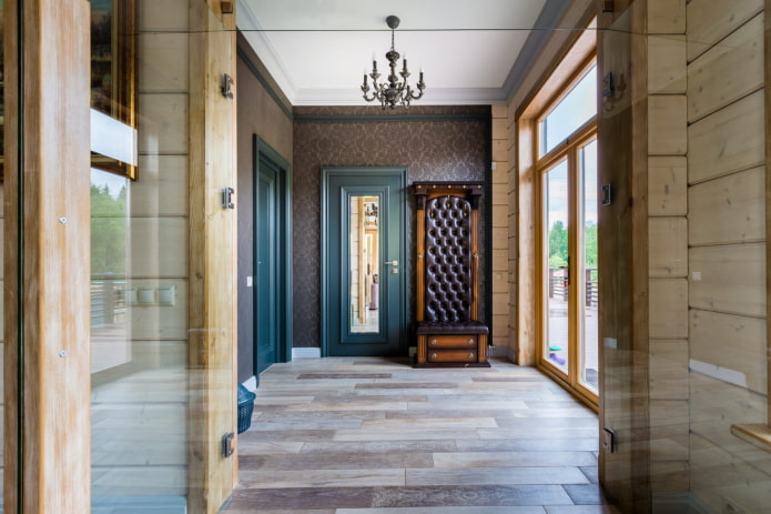 disegno del corridoio all'interno di una casa in legno