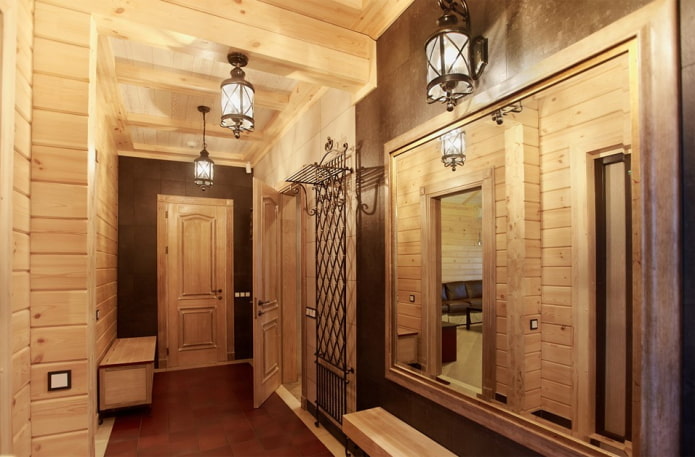 design de corredor no interior de uma casa de madeira